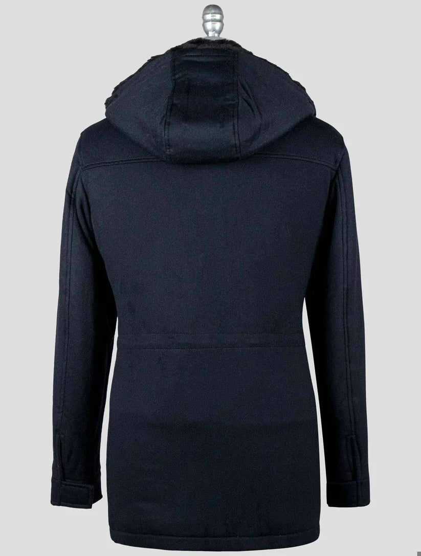 Barba Napoli Dark Blue Virgin Wool Cashmere with Lapin Fur Overcoat