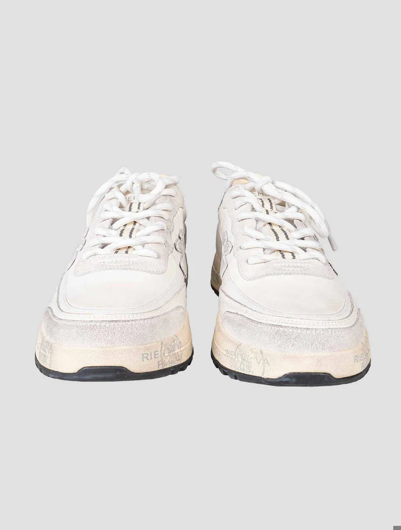 Premiata White Gray Leather Pu Pa Nylon Sneakers