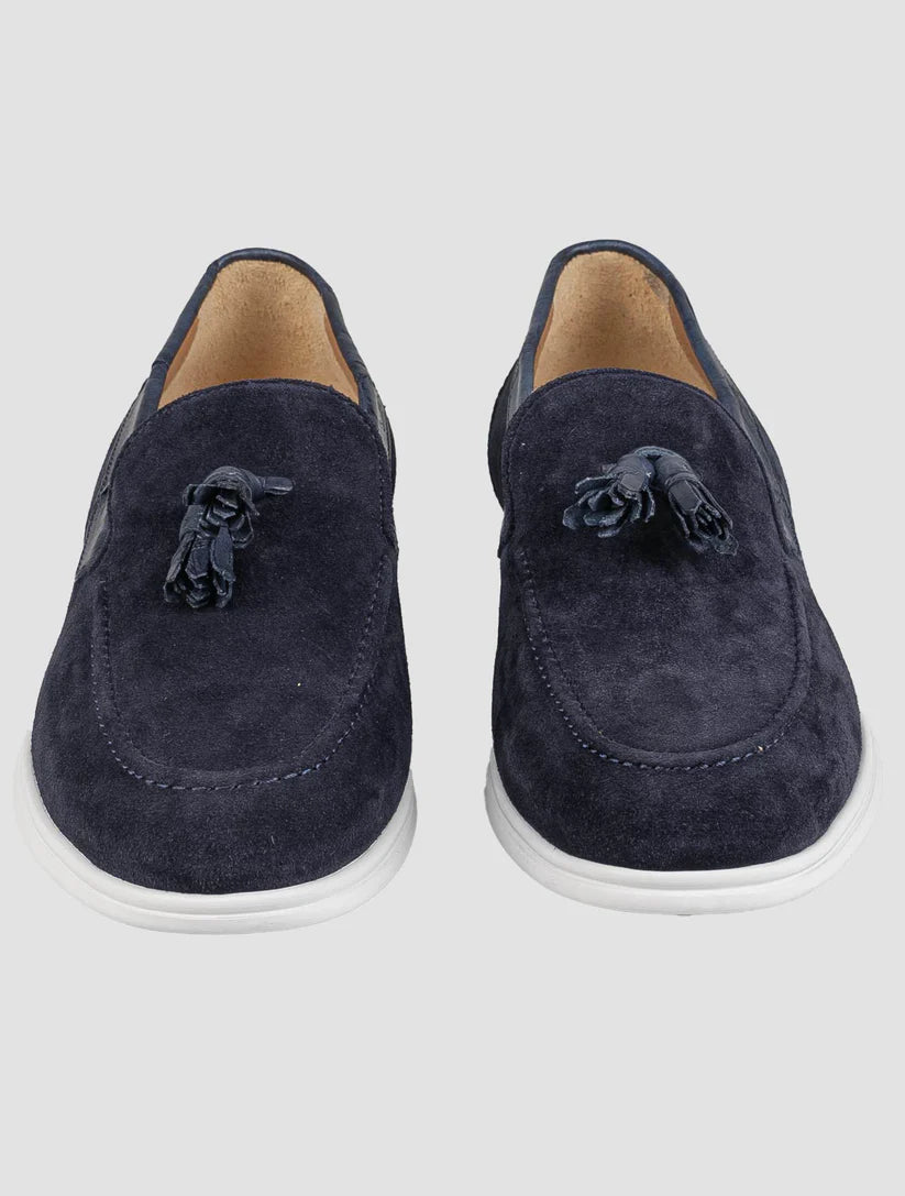 Kiton Blue Leather Crocodile Leather Suede Loafers