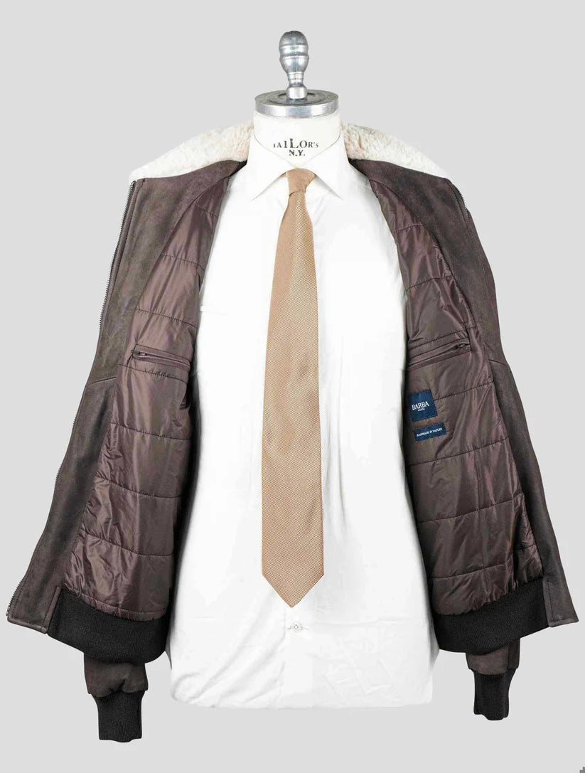 Barba Napoli Brown Pl Cotton with Sheepskin Collar Coat