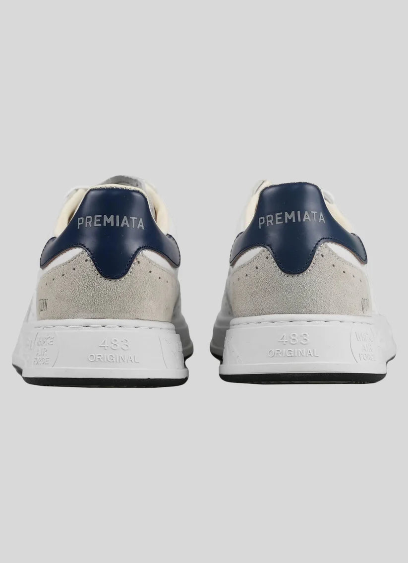 Premiata White Blue Leather Sneakers