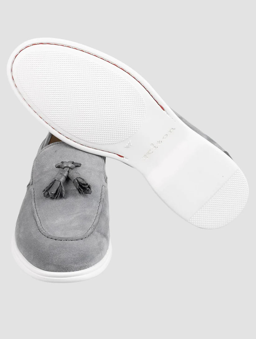 Kiton Gray Leather Suede Leather Crocodile Loafers