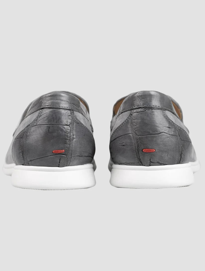 Kiton Gray Leather Suede Leather Crocodile Loafers