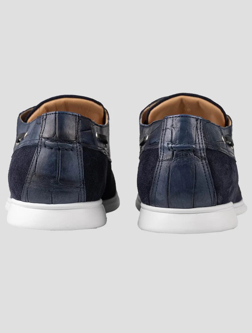 Kiton Leather Crocodile Leather Suede Loafers