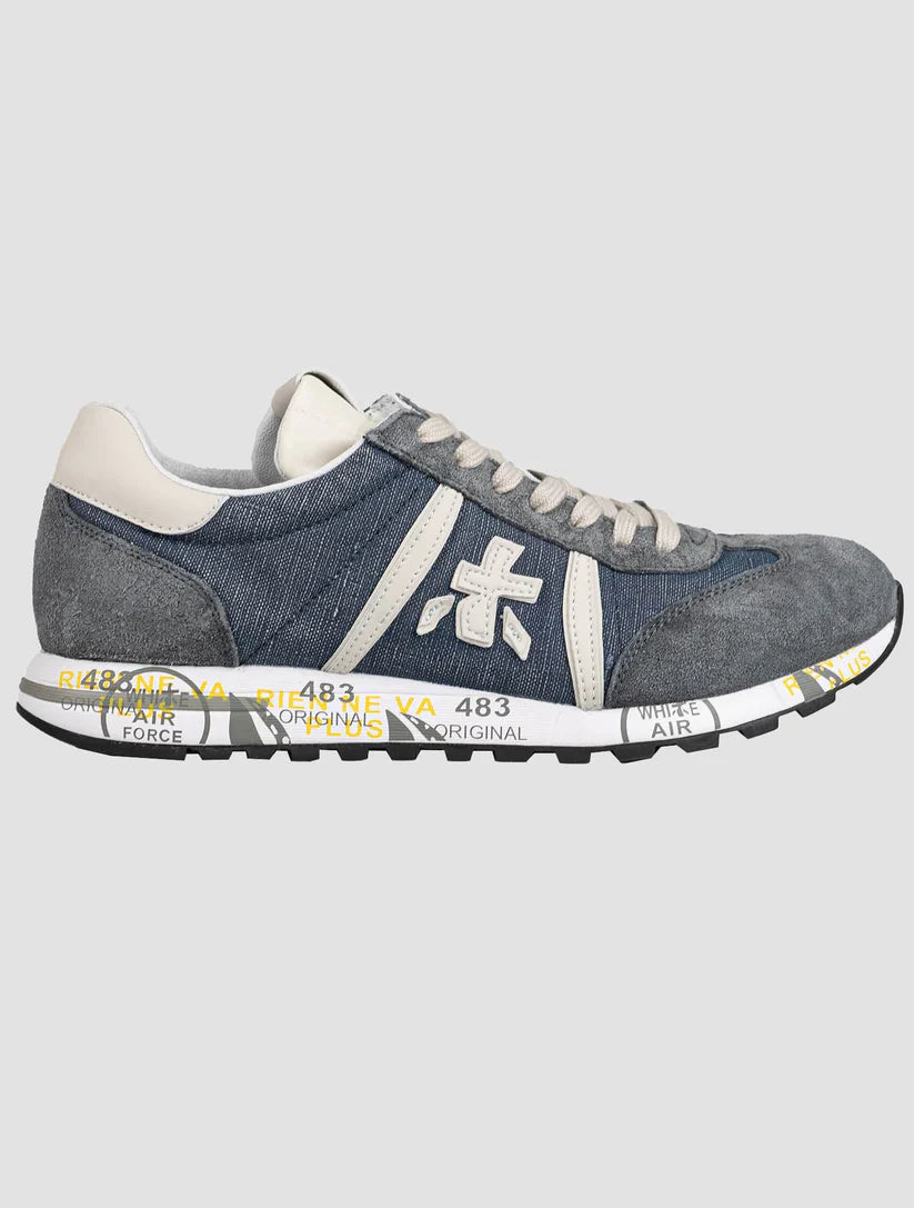 Premiata Blue Beige Linen Cotton Leather Pa Pu Sneakers