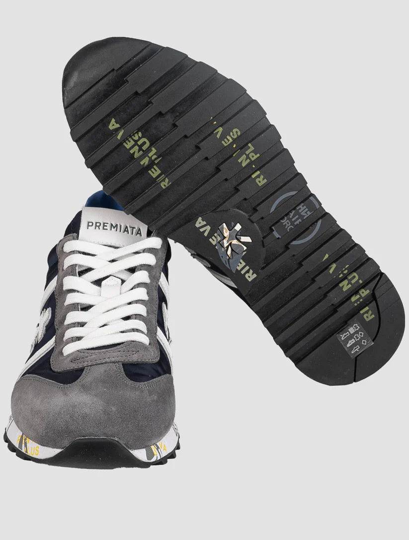 Premiata Blue Gray Leather Suede Pa Sneakers
