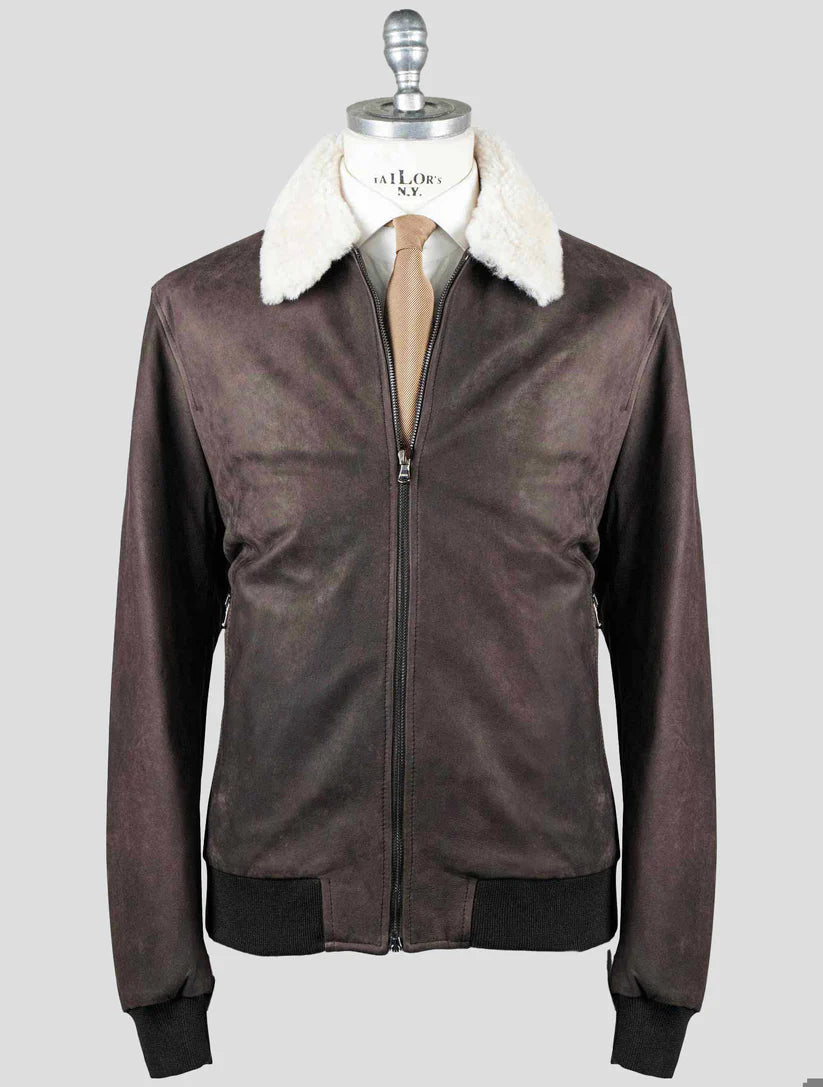 Barba Napoli Brown Pl Cotton with Sheepskin Collar Coat