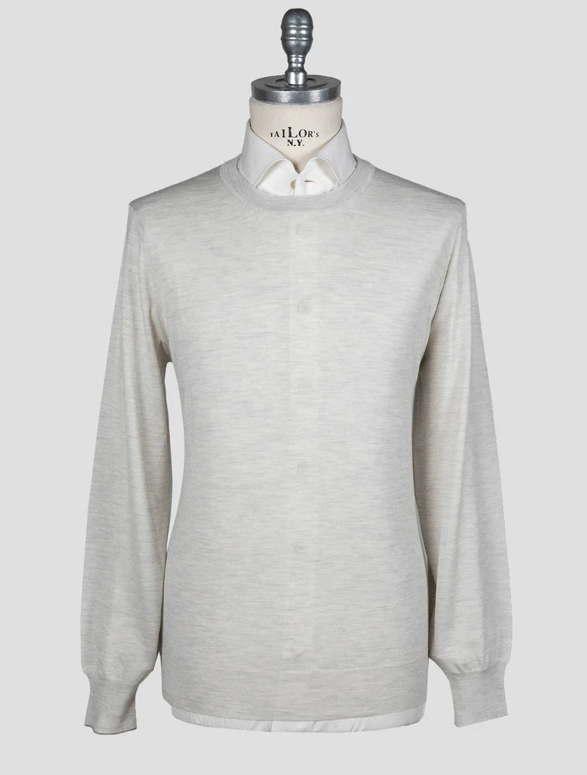 Brunello Cucinelli Beige Virgin Wool Cashmere Sweater Crewneck