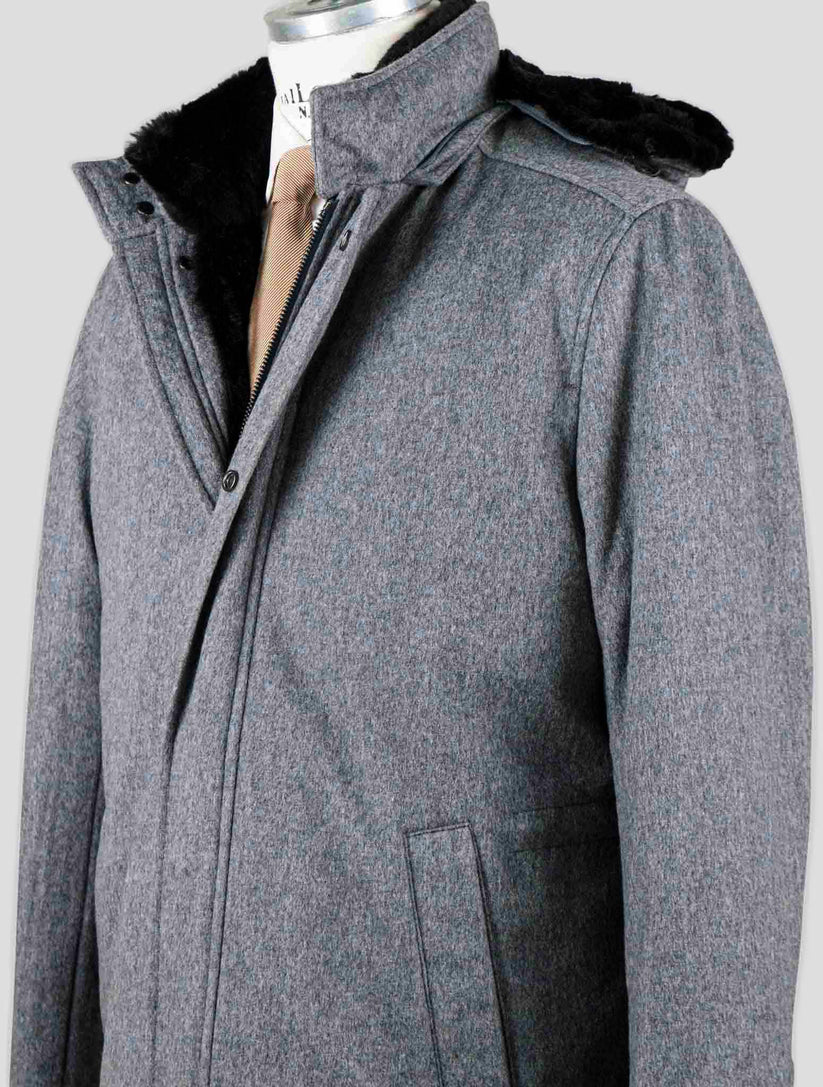 Barba Napoli Gray Virgin Wool Cashmere with Lapin Fur Overcoat