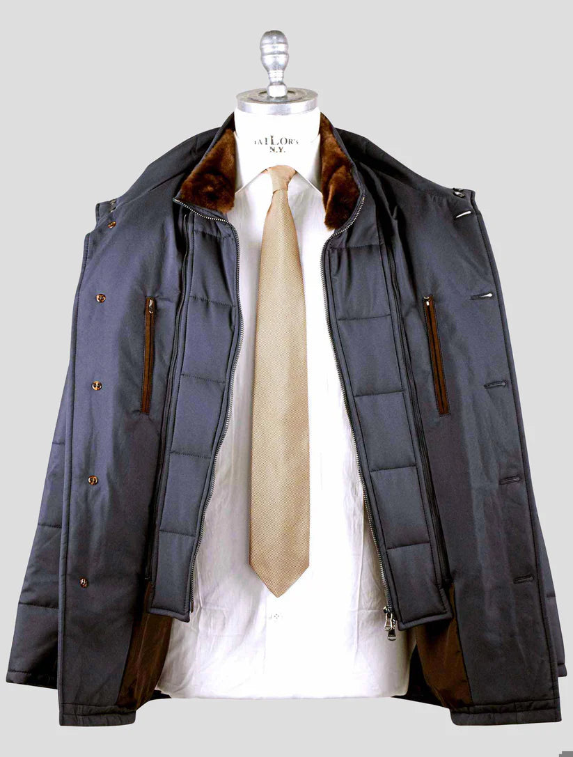 Barba Napoli Blue Pl with Beaver Collar Coat
