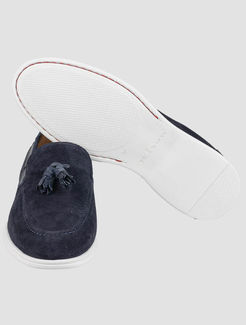 Kiton Blue Leather Crocodile Leather Suede Loafers
