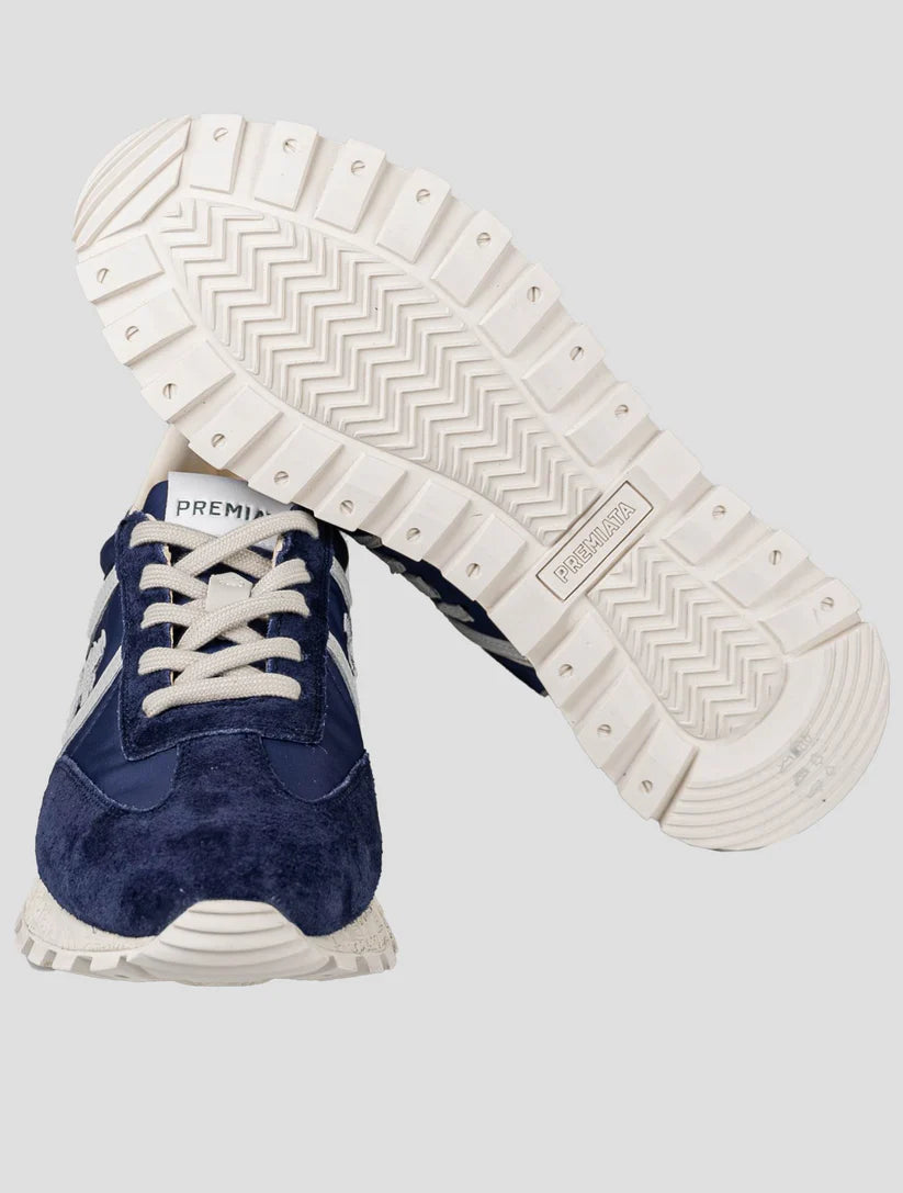 Premiata Blue Gray Leather Suede Pa Pu Sneakers