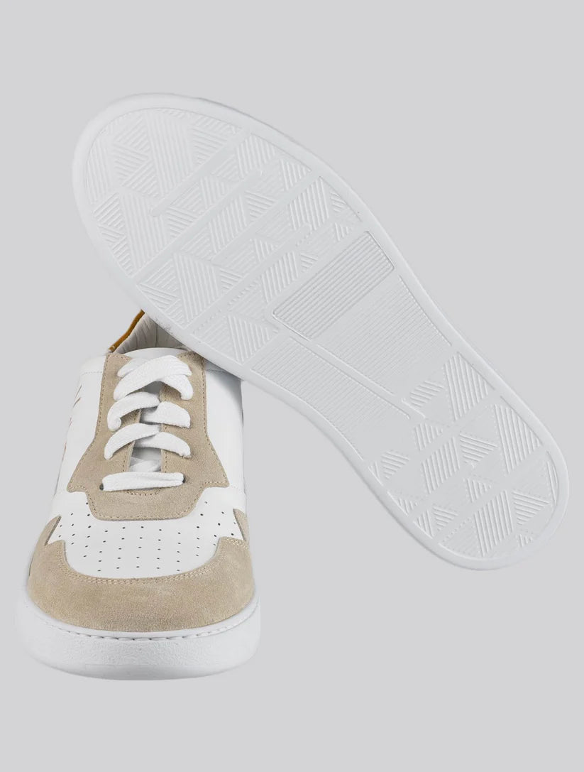 Kiton White Beige Leather Leather Suede Sneakers