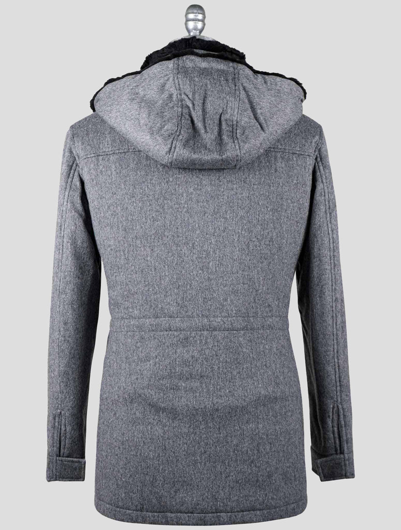 Barba Napoli Gray Virgin Wool Cashmere with Lapin Fur Overcoat