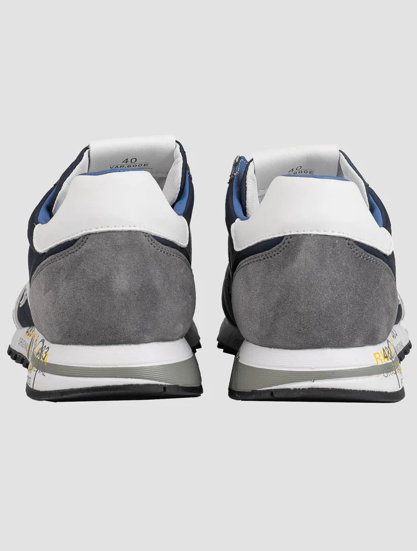 Premiata Blue Gray Leather Suede Pa Sneakers