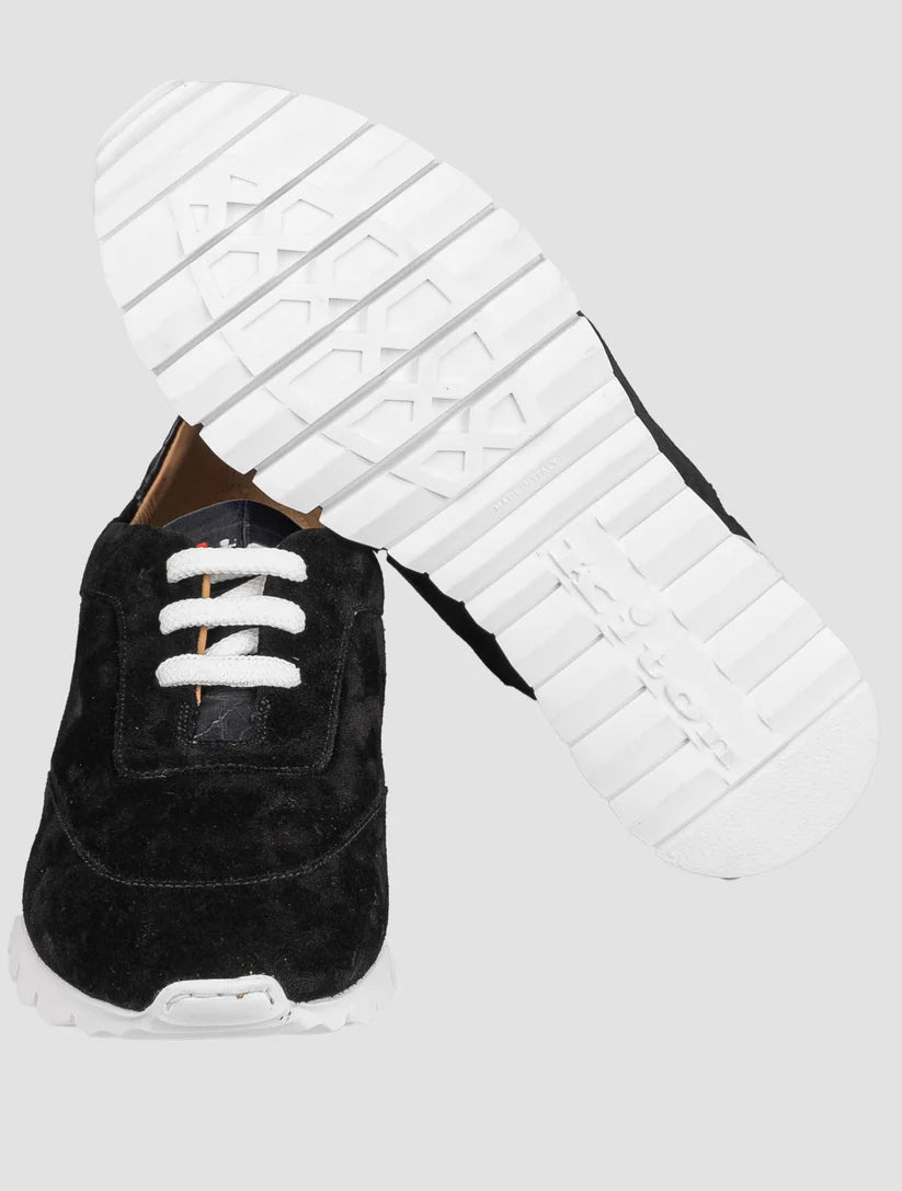 Kiton Black Leather Suede Leather Crocodile Sneakers