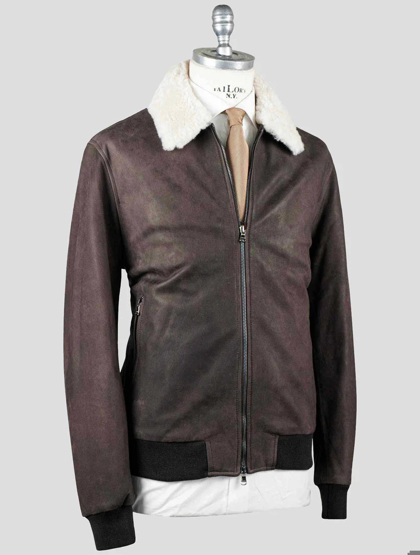 Barba Napoli Brown Pl Cotton with Sheepskin Collar Coat