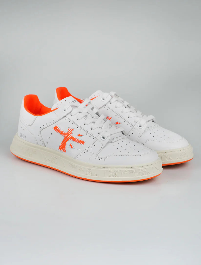 Premiata White Orange Leather Sneakers