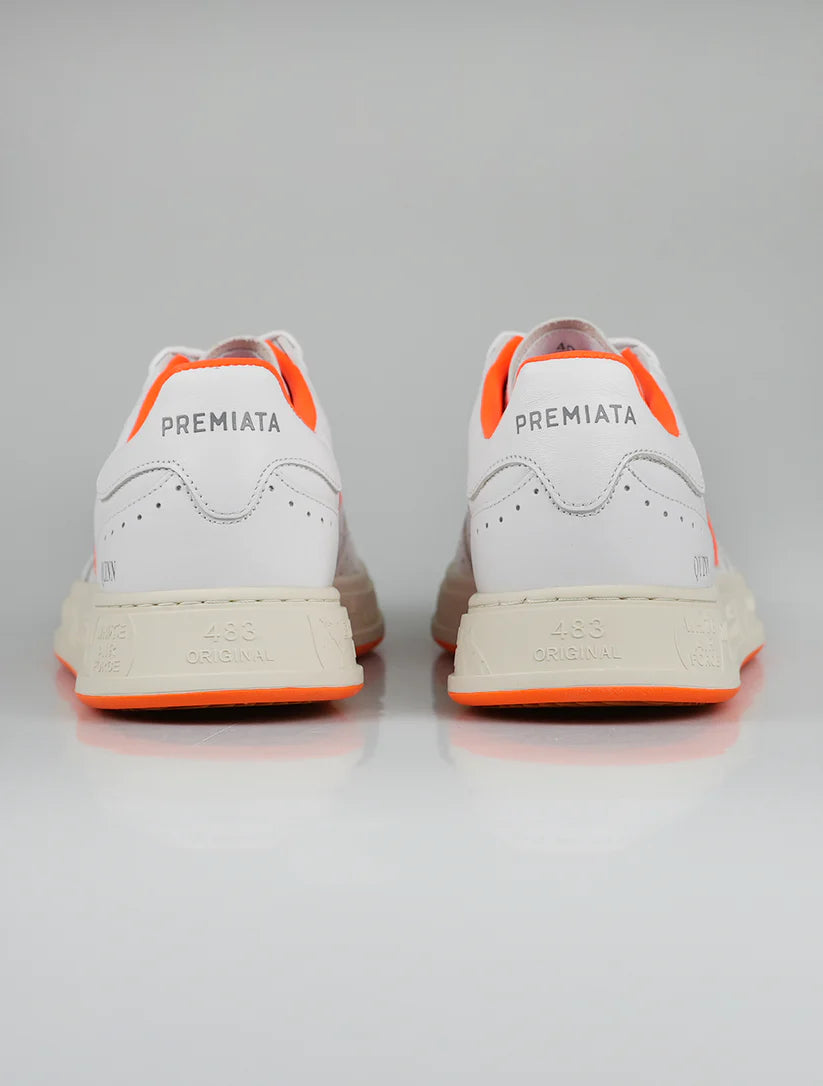 Premiata White Orange Leather Sneakers