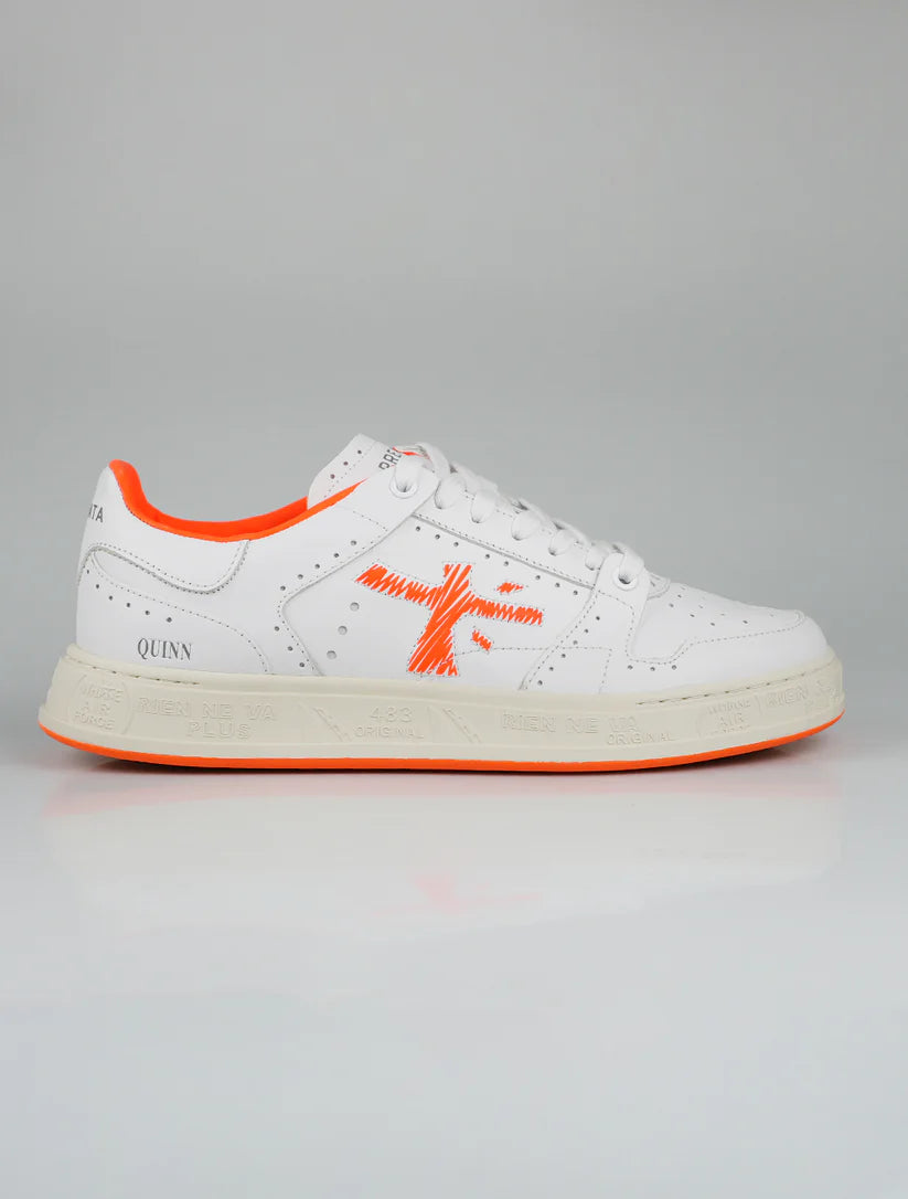 Premiata White Orange Leather Sneakers