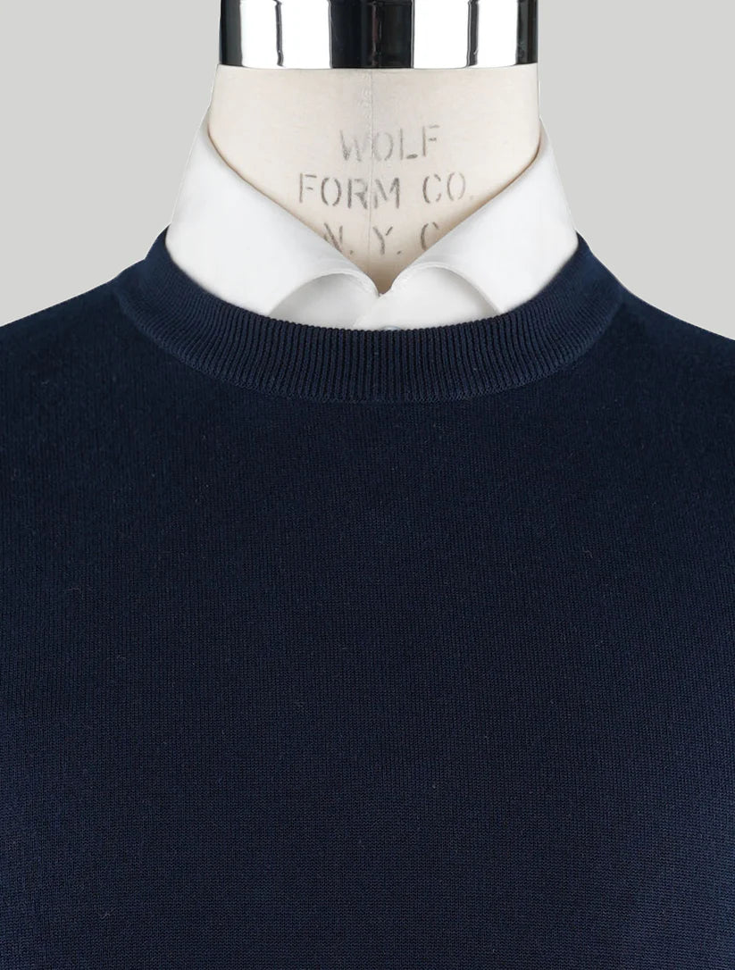 Kiton Blue Cotton Sweater Crewneck