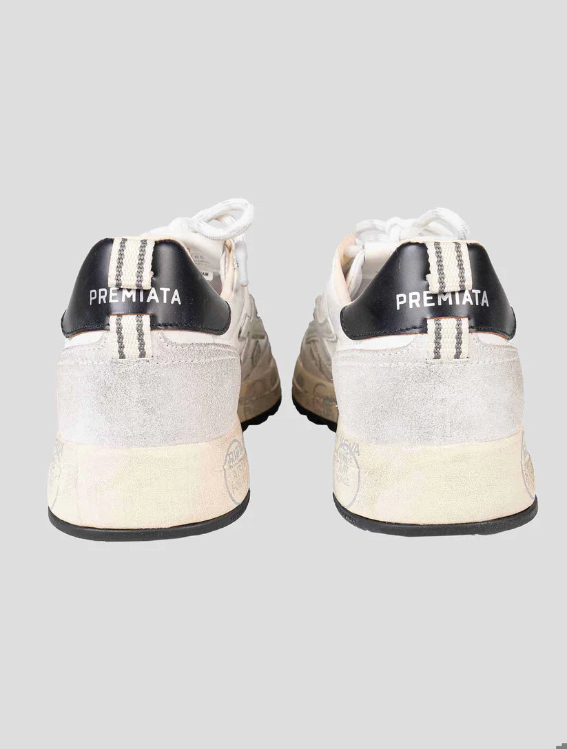 Premiata White Gray Leather Pu Pa Nylon Sneakers