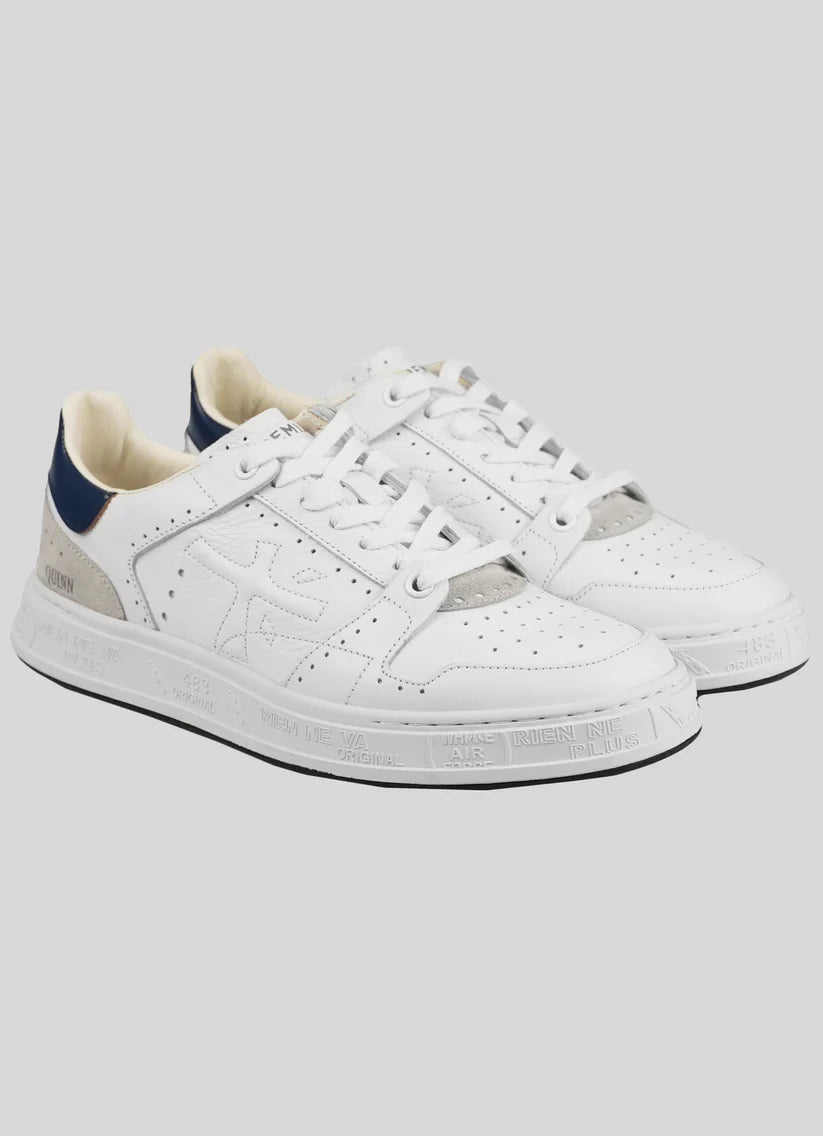 Premiata White Blue Leather Sneakers