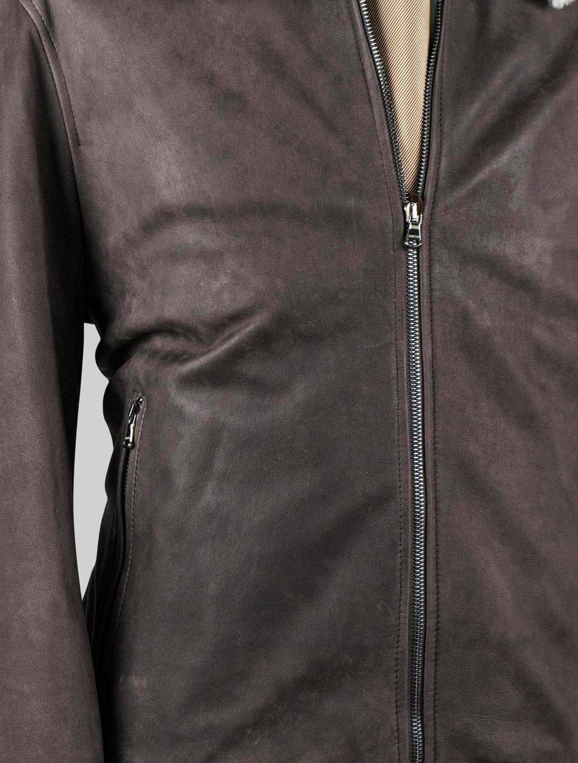 Barba Napoli Brown Pl Cotton with Sheepskin Collar Coat