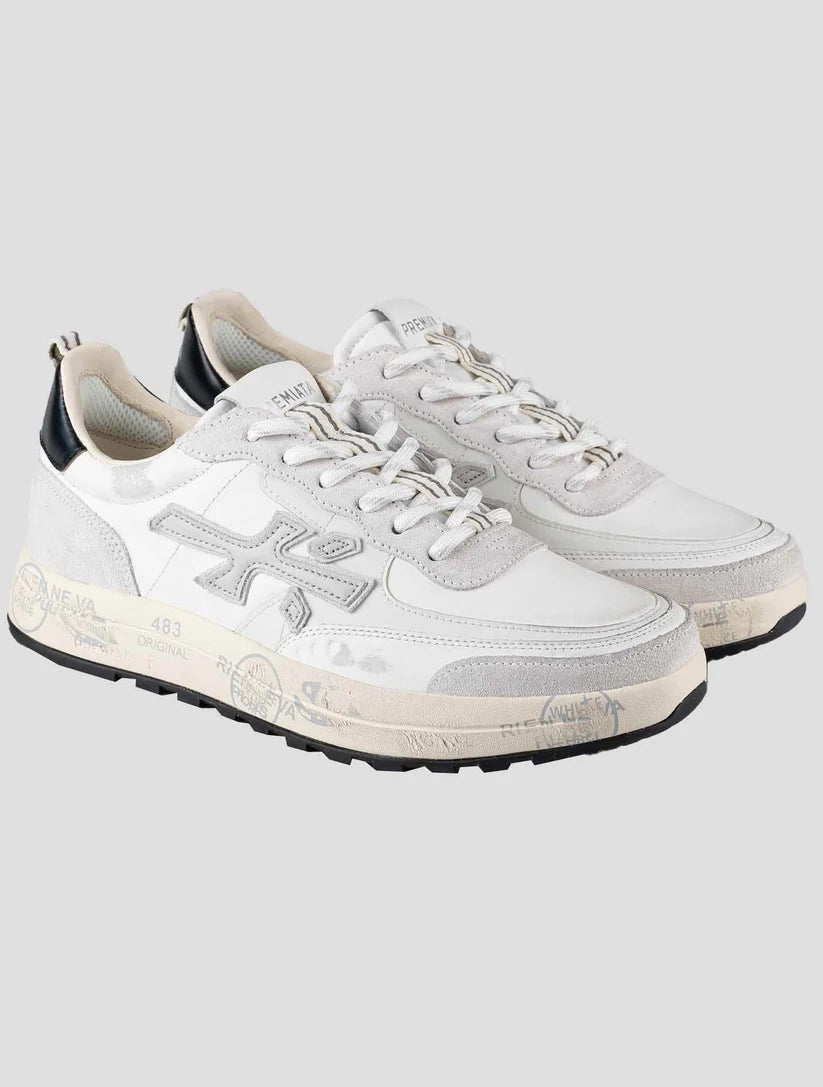 Premiata White Leather Suede Pa Nylon Sneakers
