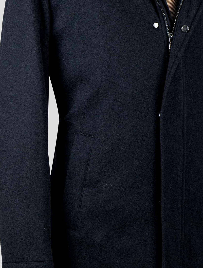 Barba Napoli Dark Blue Virgin Wool Cashmere with Lapin Fur Overcoat