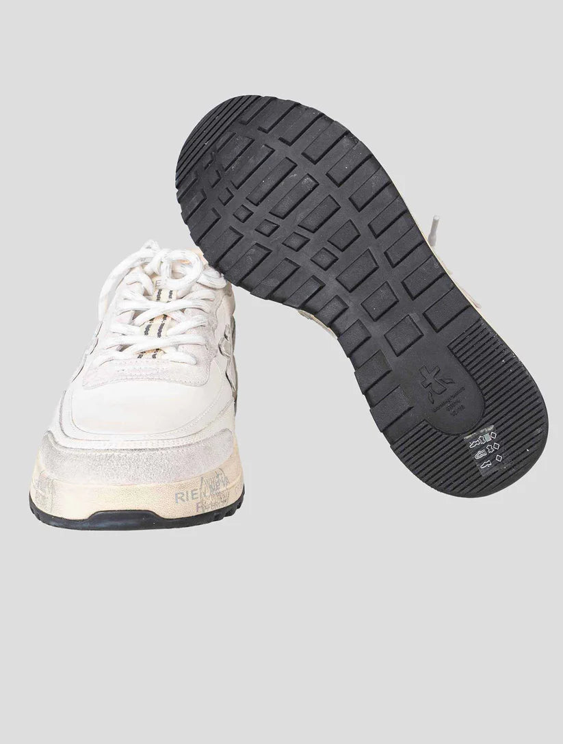 Premiata White Gray Leather Pu Pa Nylon Sneakers