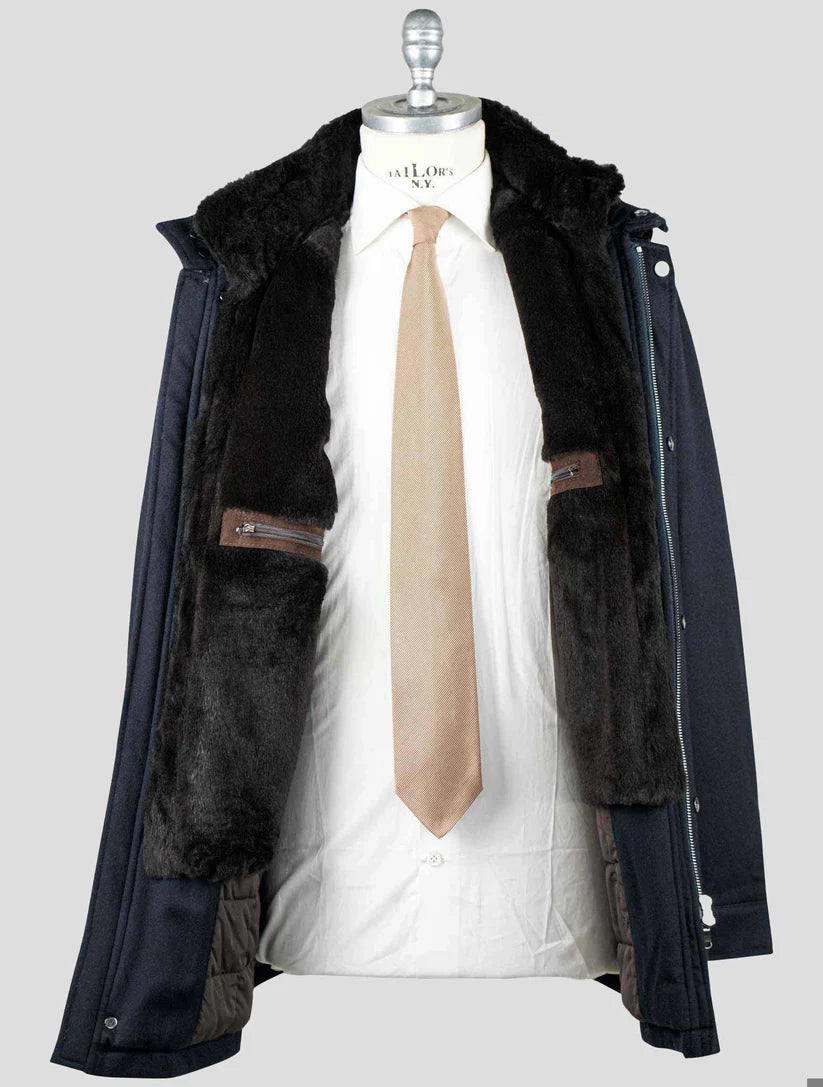 Barba Napoli Dark Blue Virgin Wool Cashmere with Lapin Fur Overcoat