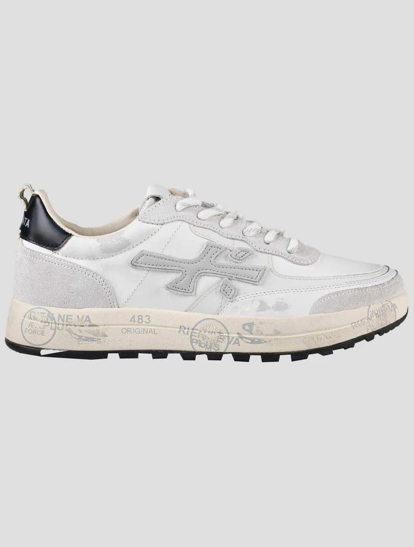 Premiata White Leather Suede Pa Nylon Sneakers