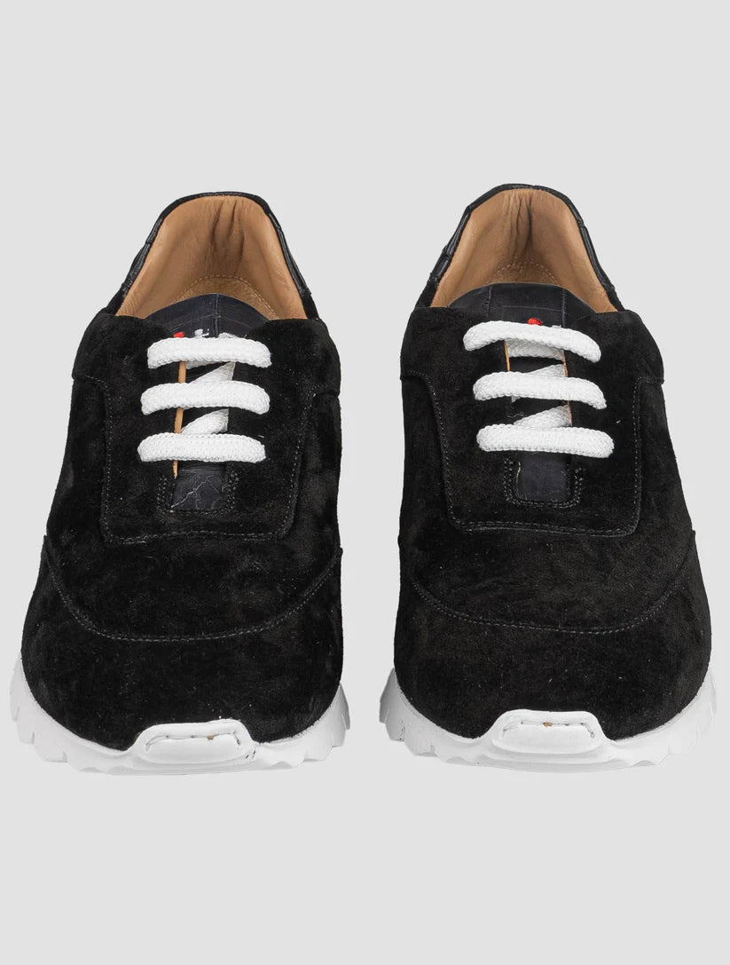Kiton Black Leather Suede Leather Crocodile Sneakers