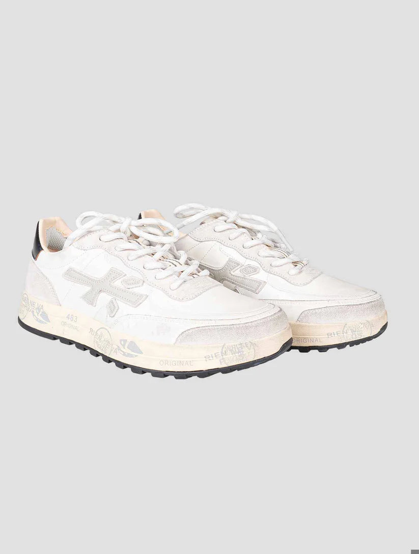 Premiata White Gray Leather Pu Pa Nylon Sneakers