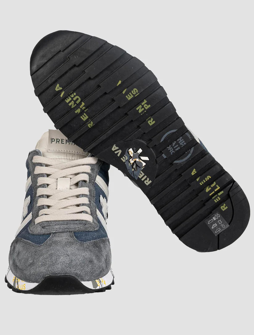 Premiata Blue Beige Linen Cotton Leather Pa Pu Sneakers