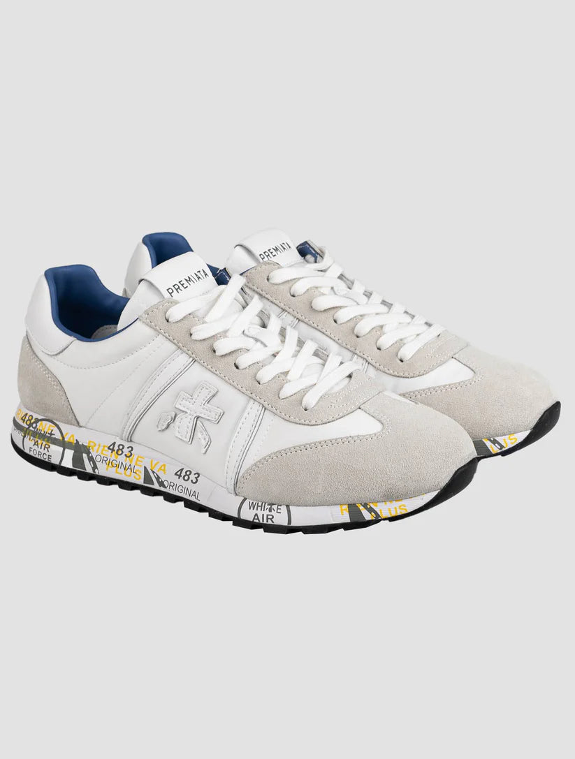 Premiata Gray White Leather Suede Pa Sneakers