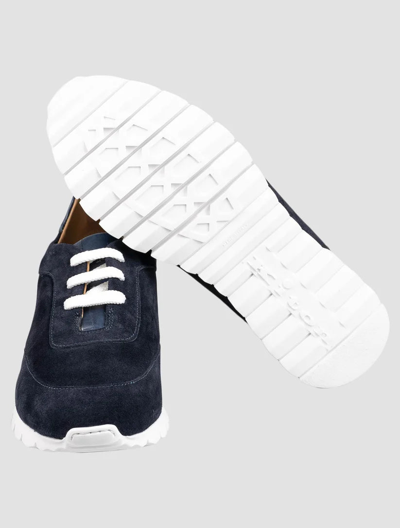 Kiton Blue Leather Suede Leather Crocodile Sneakers