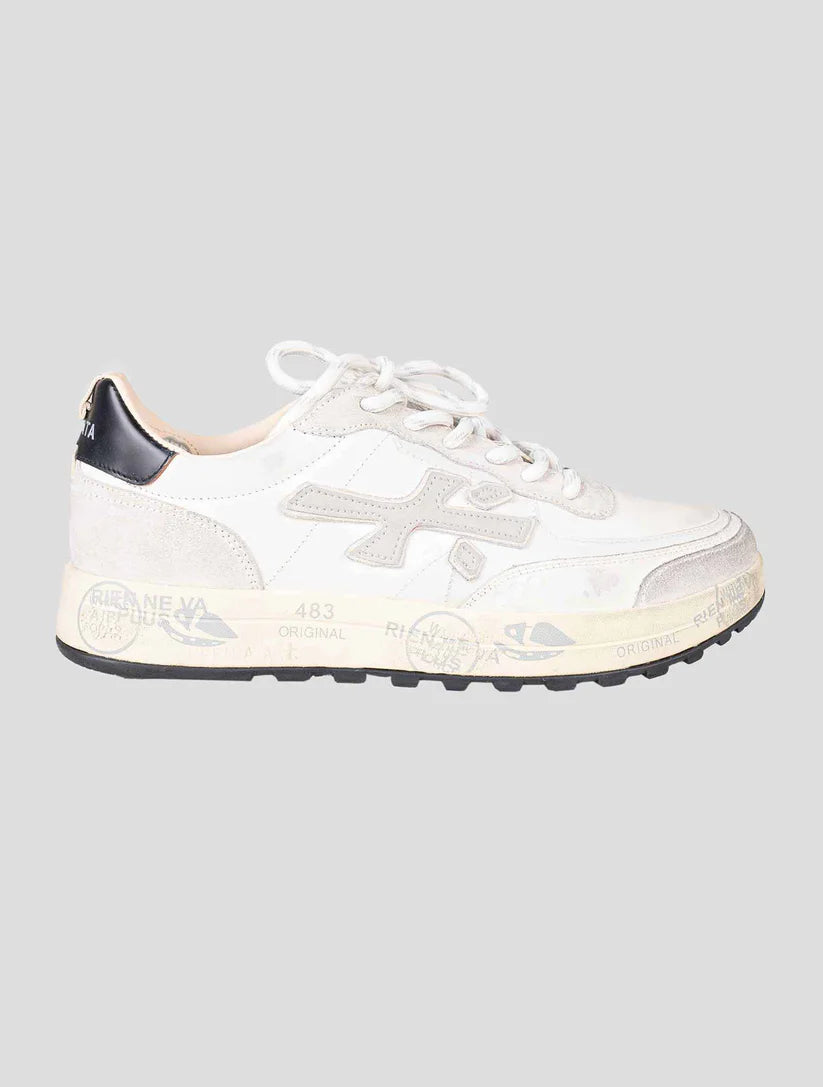 Premiata White Gray Leather Pu Pa Nylon Sneakers
