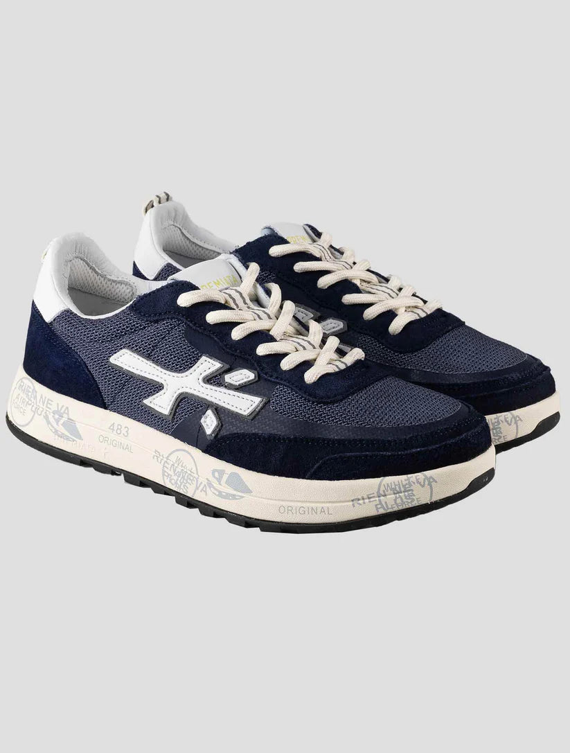 Premiata Blue Leather Suede Pa Nylon Sneakers