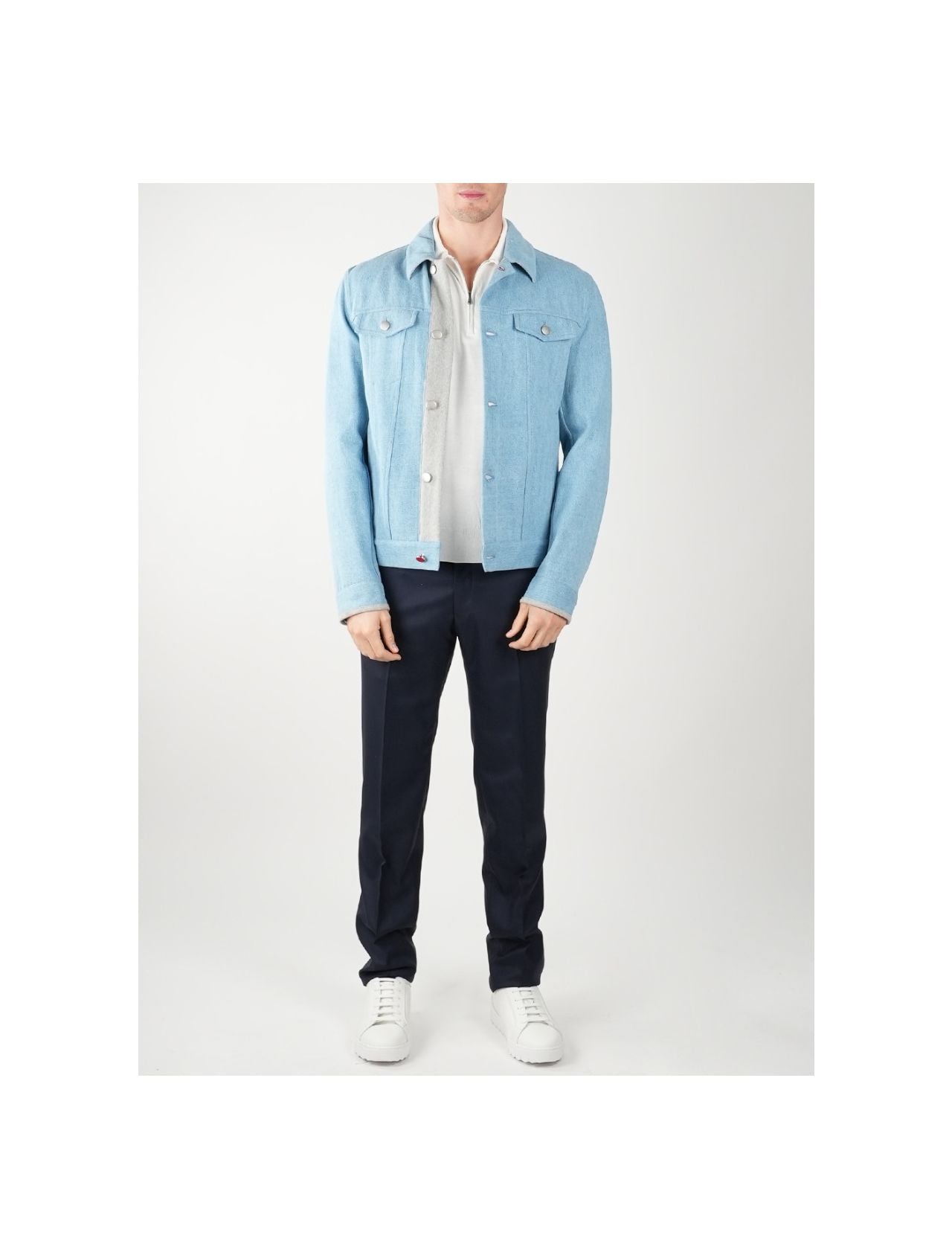 Kiton Blue Denim Cotton Coat