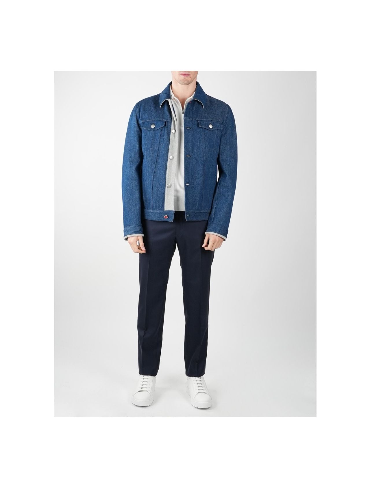 Kiton Light Blue Denim Cotton Coat