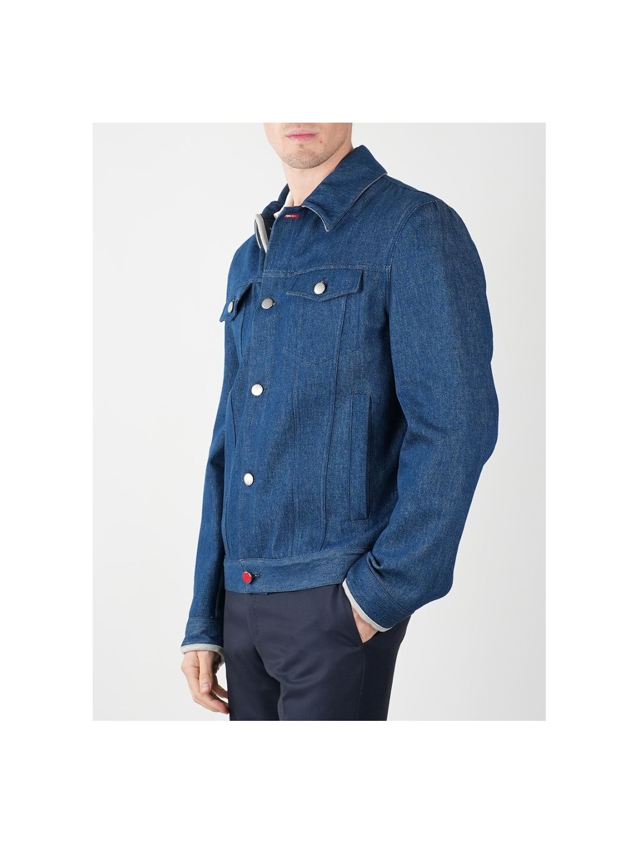 Kiton Light Blue Denim Cotton Coat