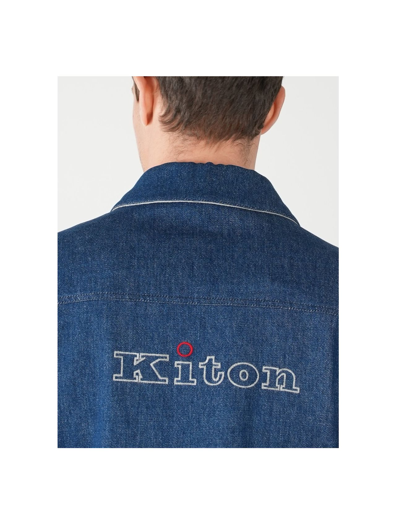 Kiton Light Blue Denim Cotton Coat