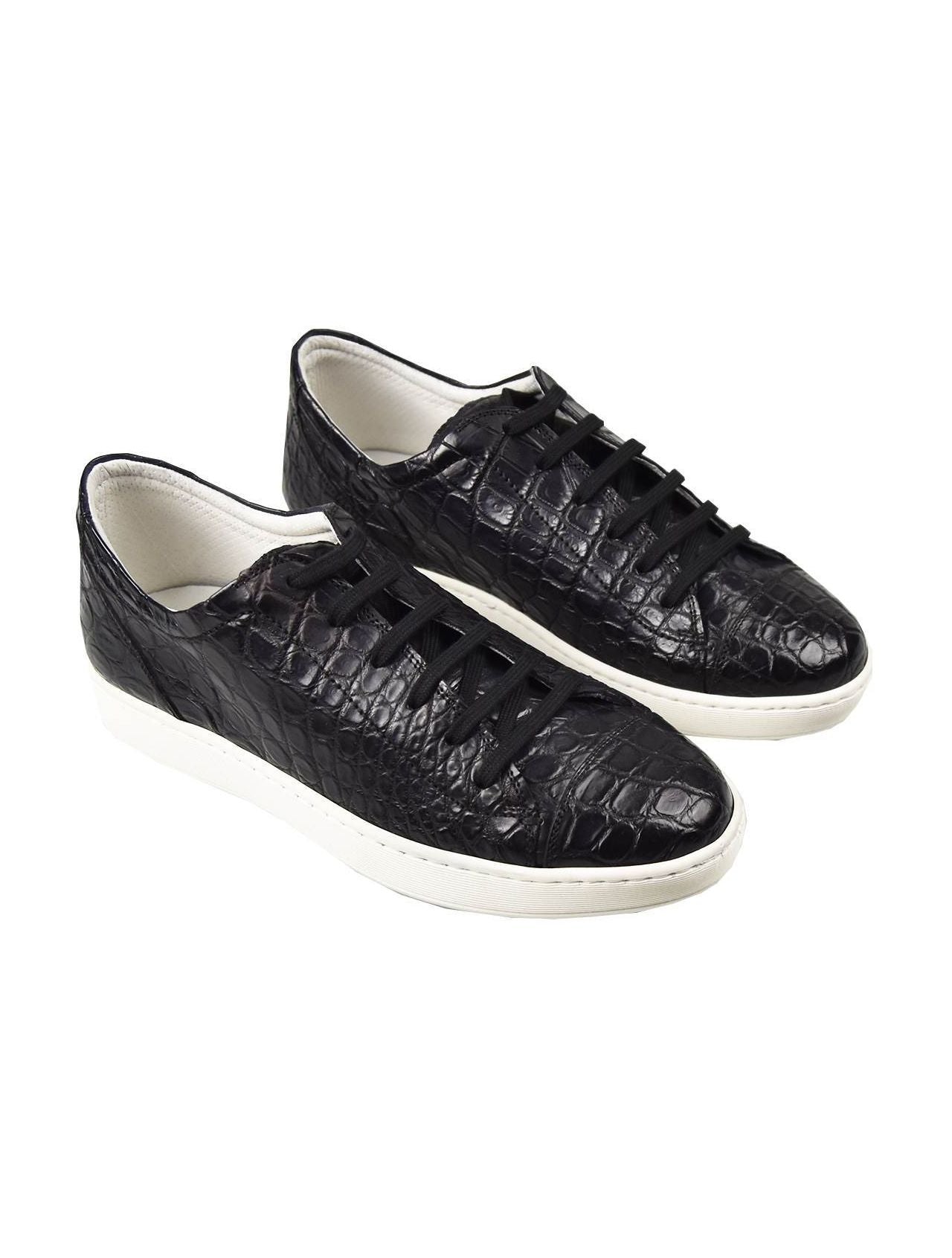 Kiton Black Leather Crocodile Shoes KIM