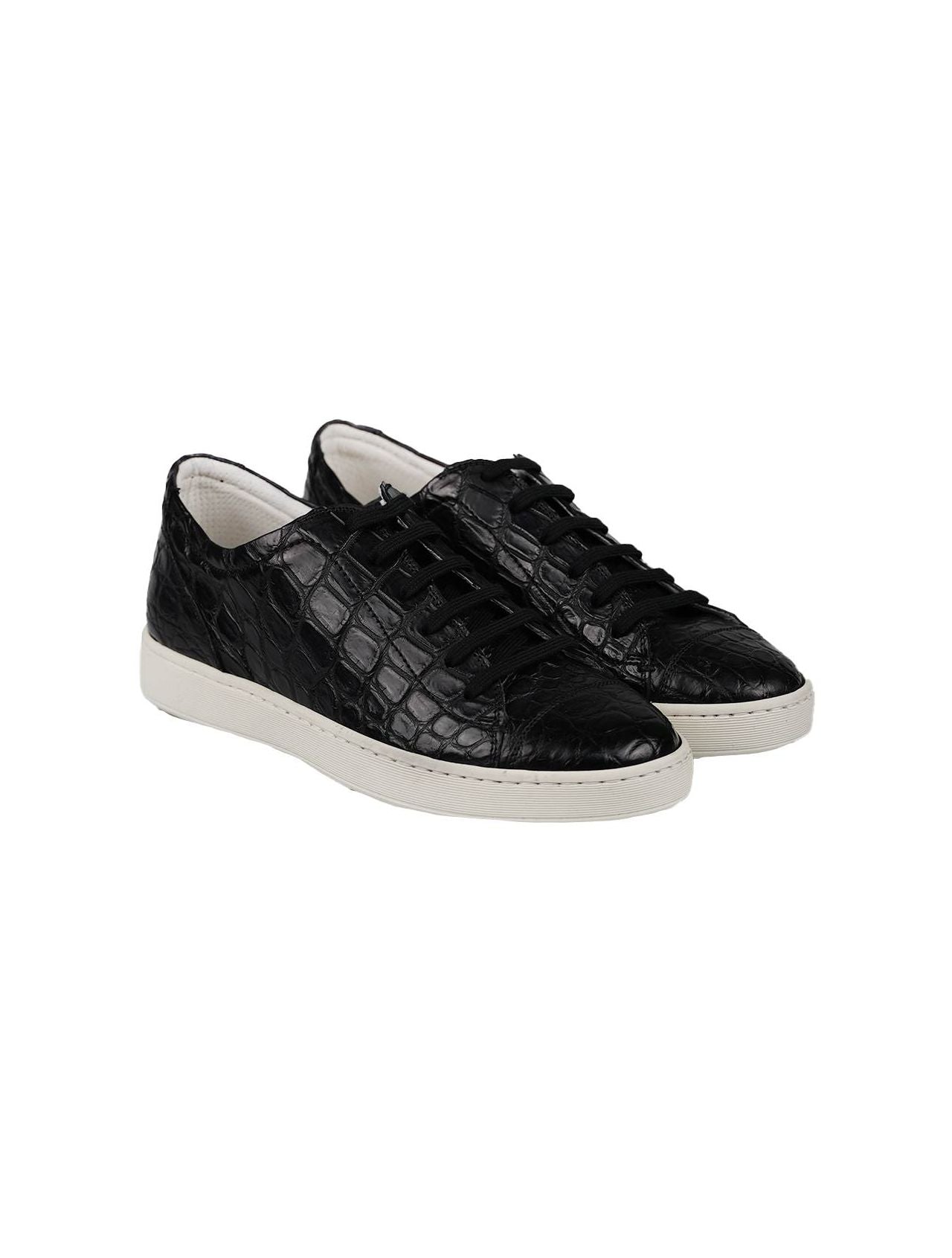Kiton Black Leather Crocodile Shoes KIM