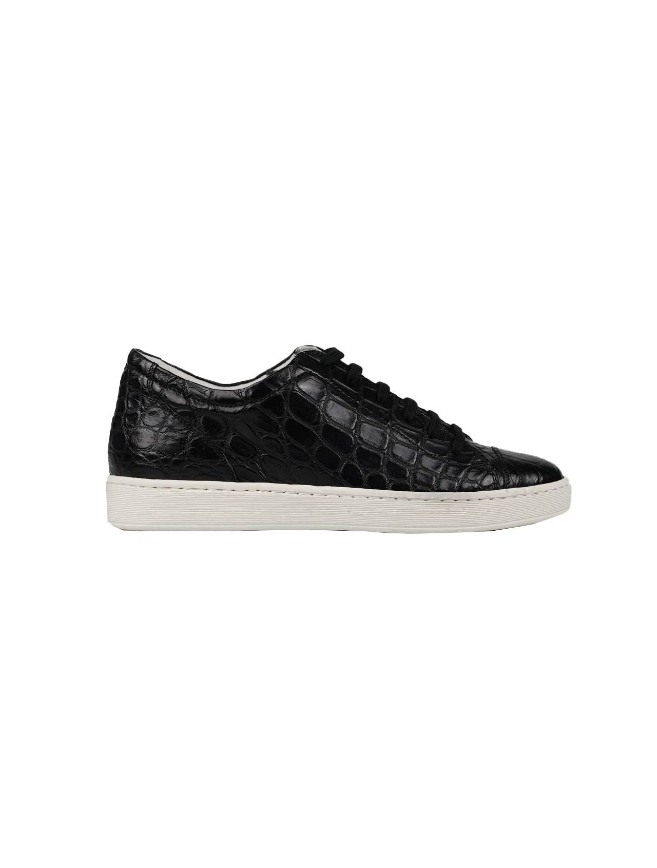 Kiton Black Leather Crocodile Shoes KIM