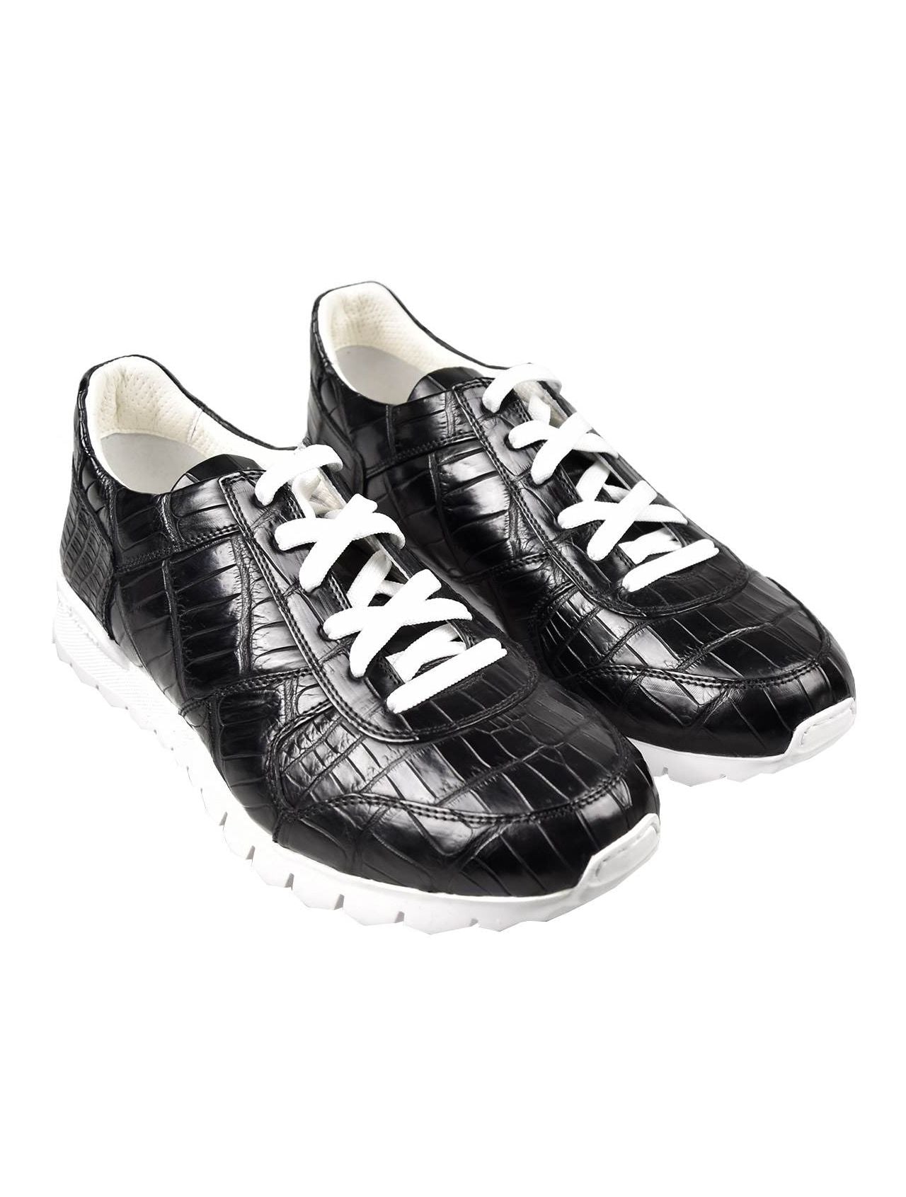 Kiton Black Leather Crocodile Shoes VLAW