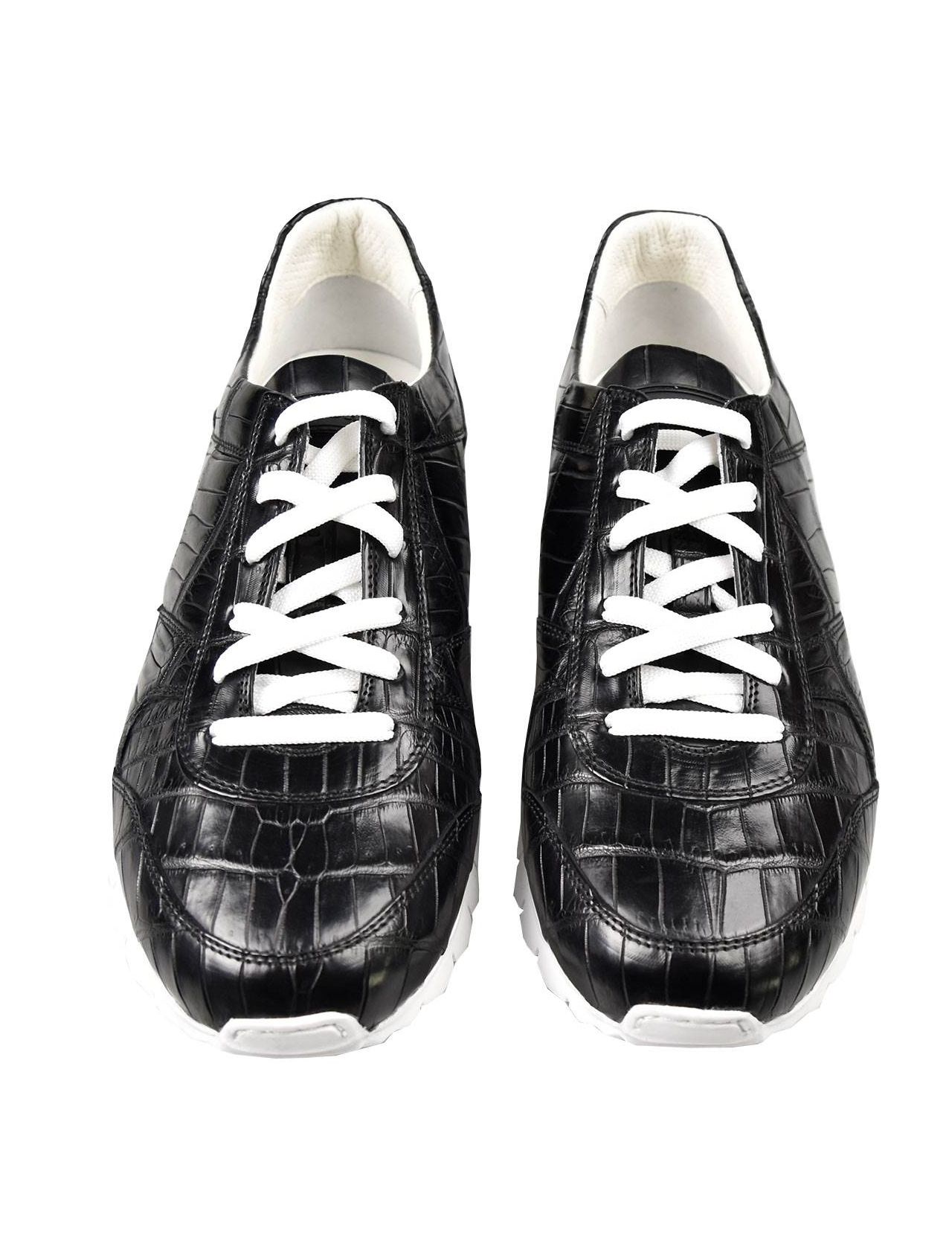Kiton Black Leather Crocodile Shoes VLAW