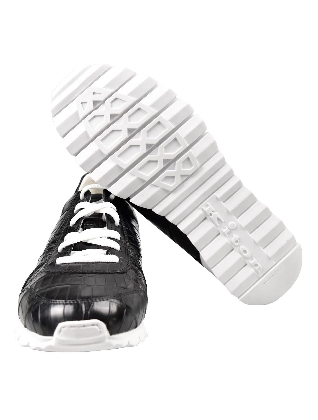 Kiton Black Leather Crocodile Shoes VLAW